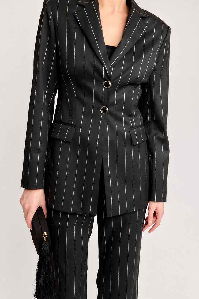 BLACK STRIPPED JACKET & PANTS.