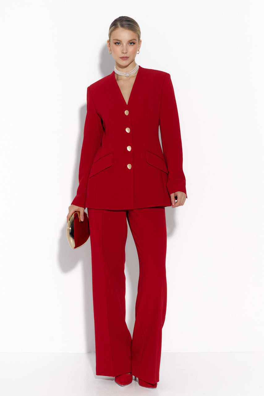 Fitted Red jacket without lapel 