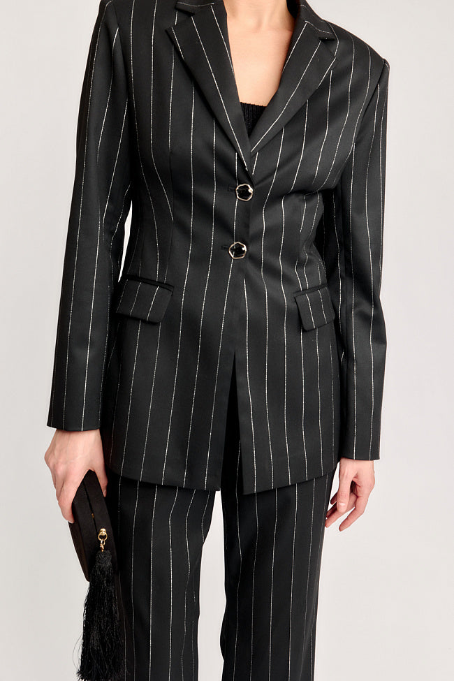 BLACK STRIPPED  JACKET AND PANTS 