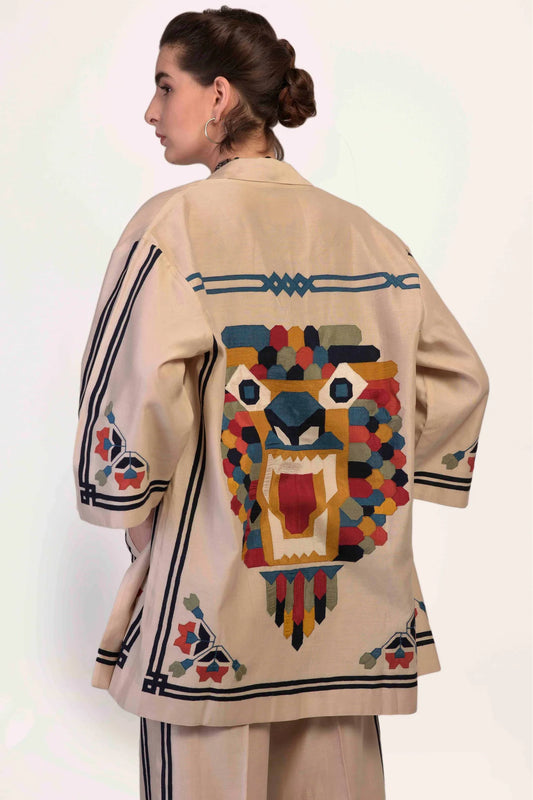 AMEENAH B 01 - TIBETAN MASK JACKET AND PANT SET 