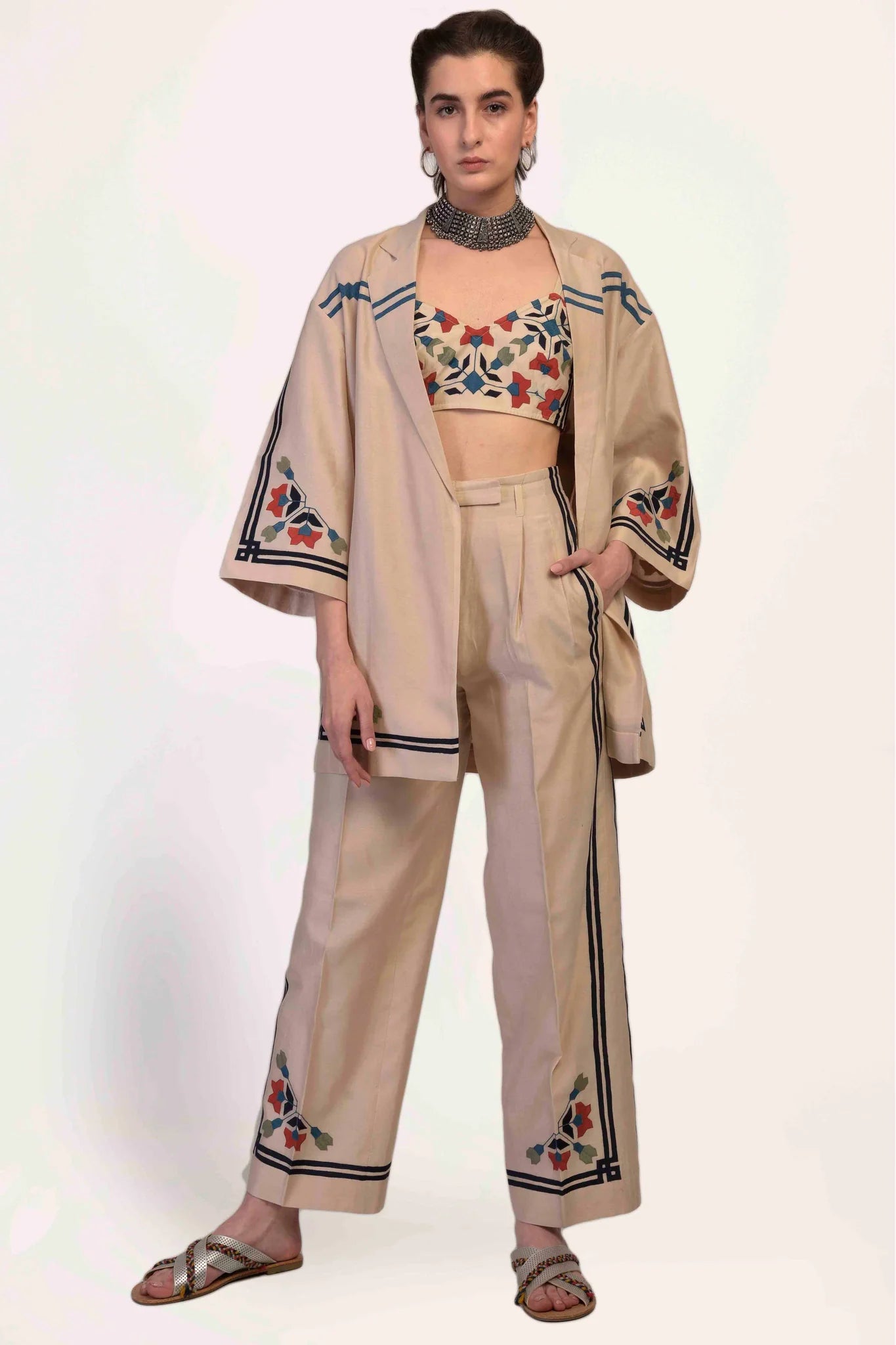 AMEENAH B 01 - TIBETAN MASK JACKET AND PANT SET 