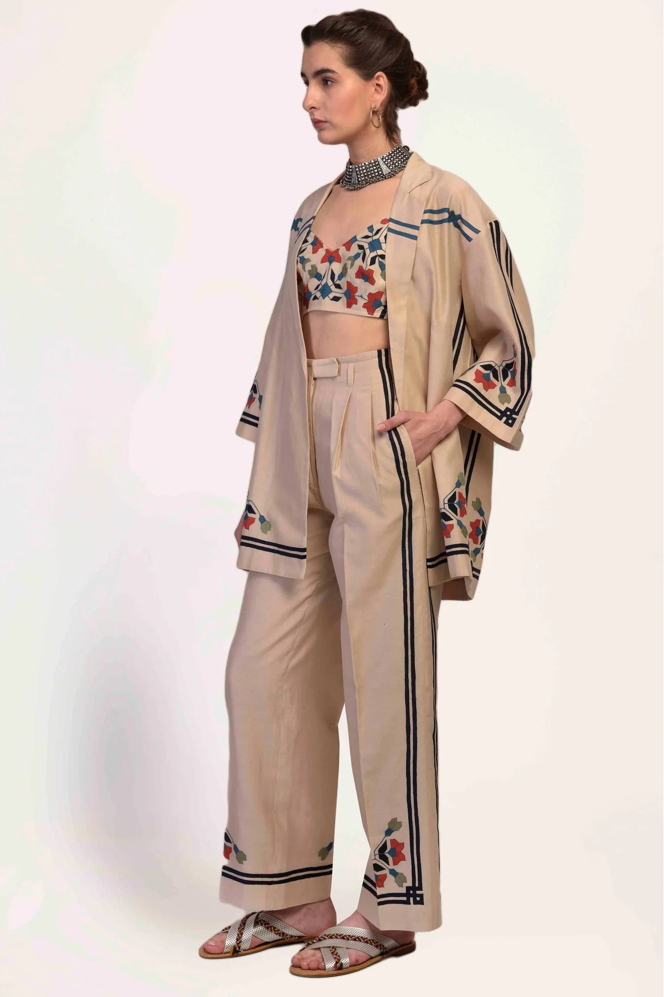 AMEENAH B 01 - TIBETAN MASK JACKET AND PANT SET 