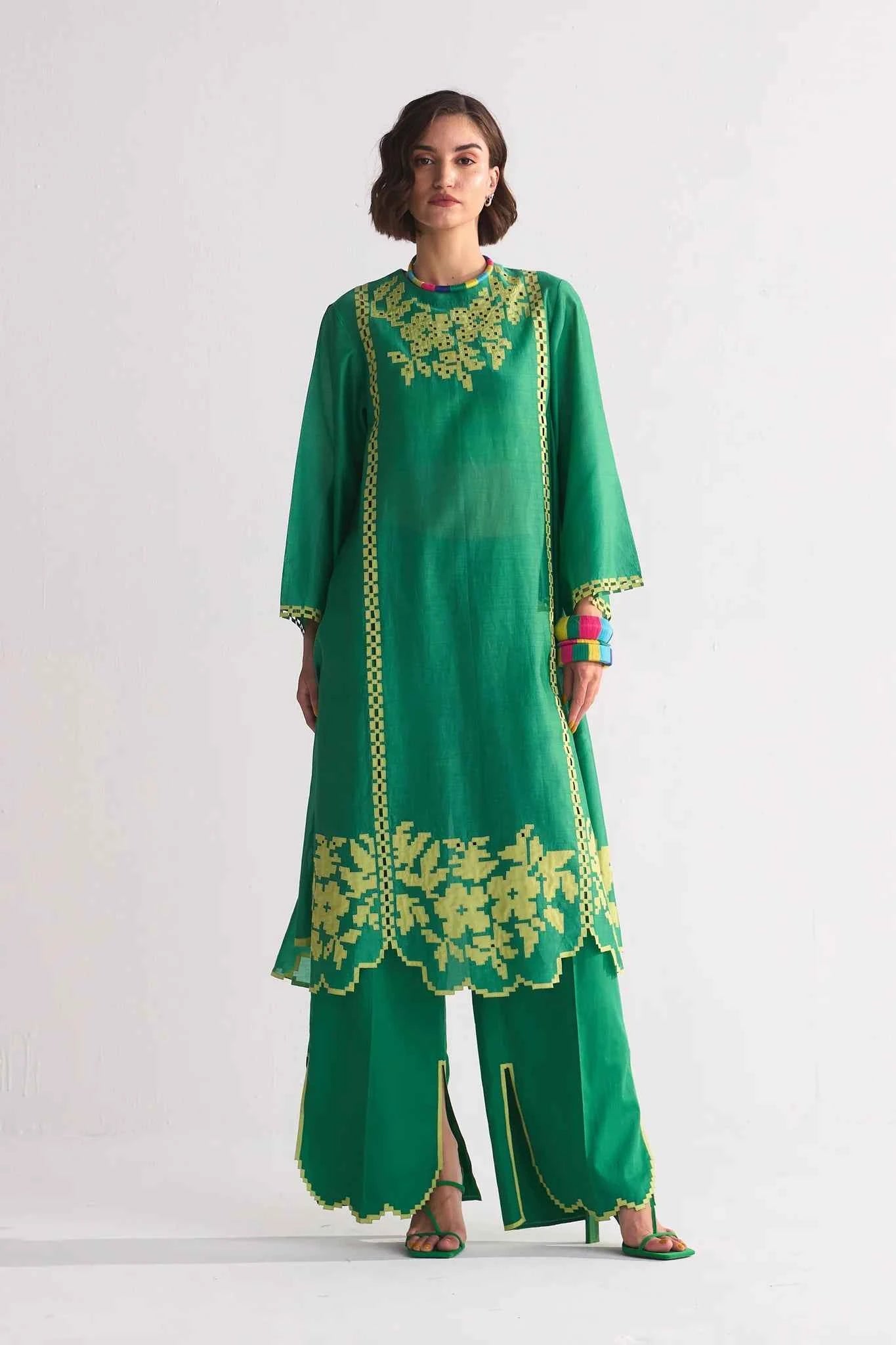 HEER - Green Embroidered Shirt & Trouser.