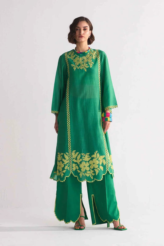 HEER - Green Embroidered Shirt & Trouser.