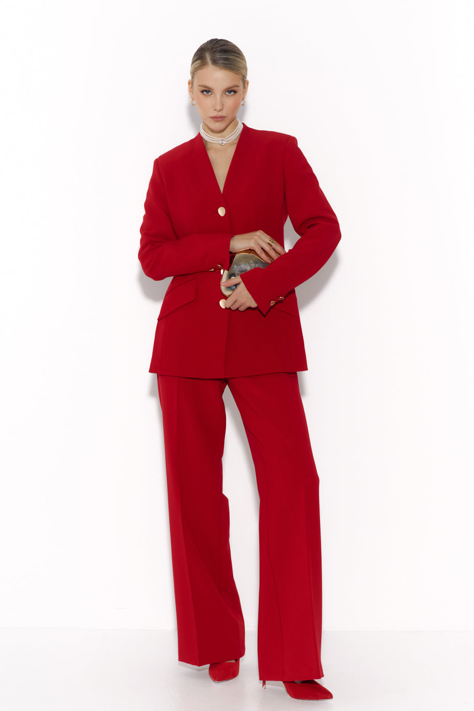 Fitted Red jacket without lapel 