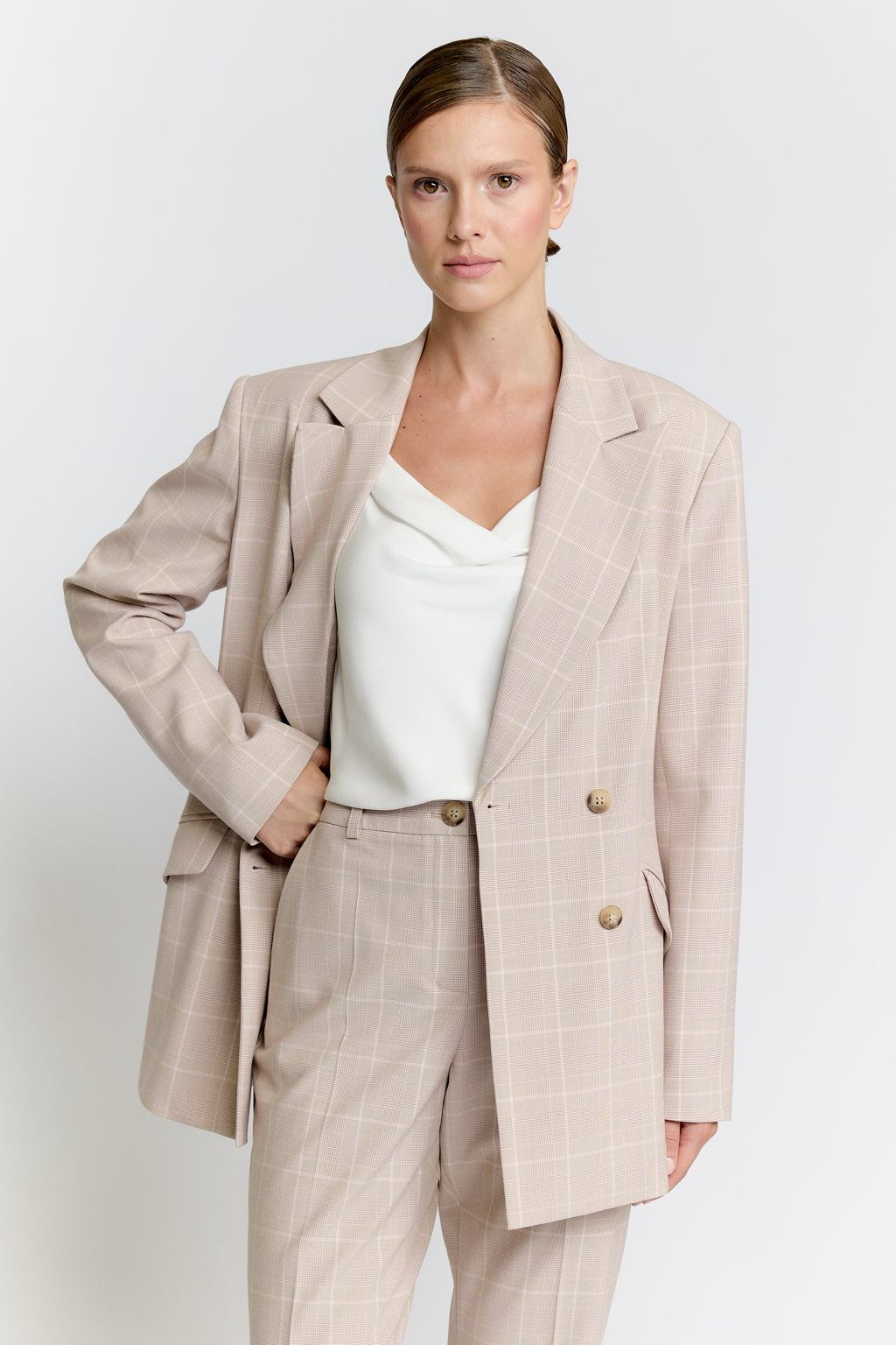 Double-Chested jacket in pink check 